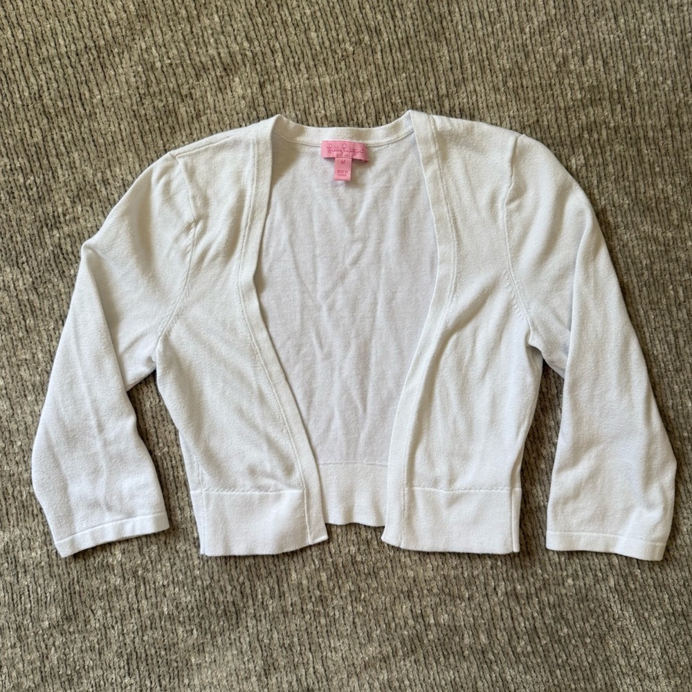 Lilly Pulitzer Girls White Cropped Cardigan Sweater Medium
